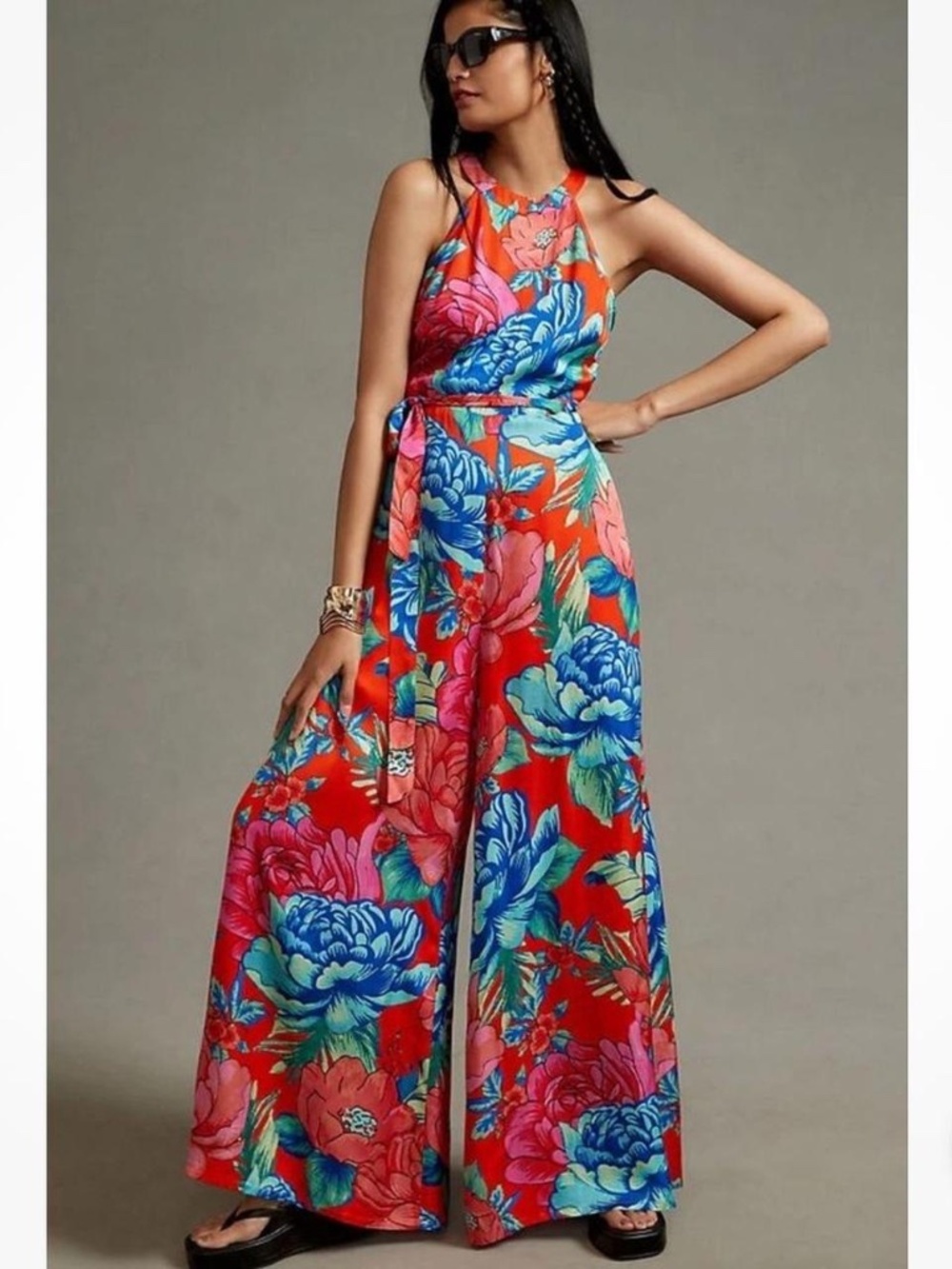 NWT Farm Rio x Anthropologie Printed Halter Jumpsuit Size Small